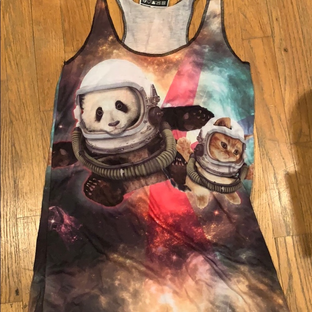 Panda and Cat in Space Tank Top iEDM - NWOT